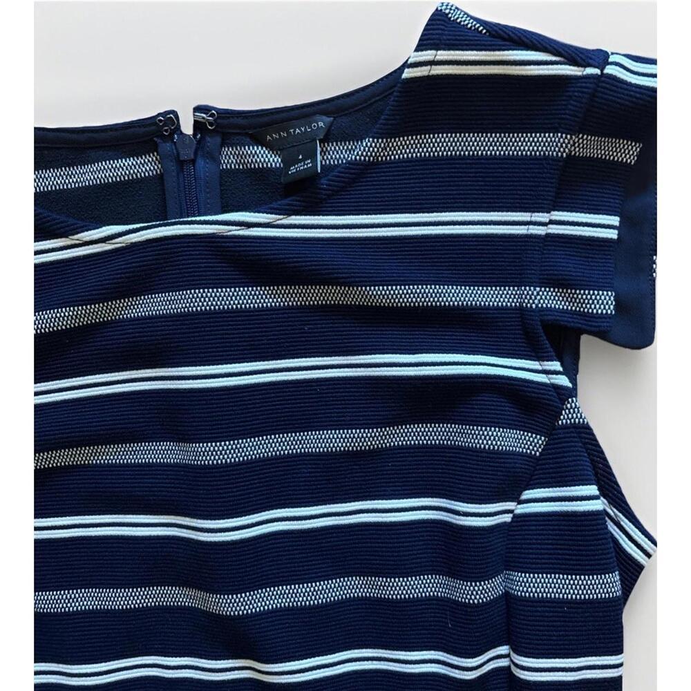 Ann Taylor Blue And White Striped Stretch Dress Size 4 - Picture 4 of 5